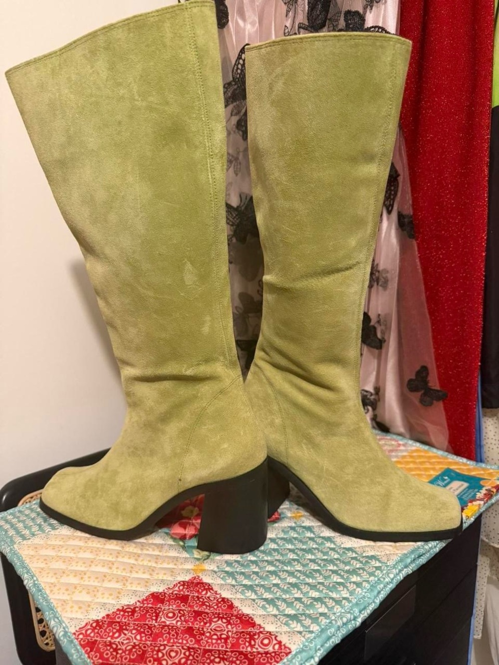 Women’s Tall Suede Knee-High Boots in Light Green